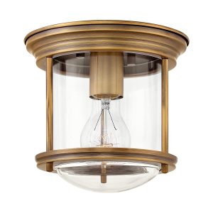 Quintiesse Hadrian brushed bronze 1 lamp small flush bathroom ceiling light with clear glass shade main image