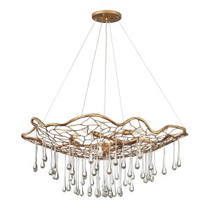 Quintiesse Laguna 6 light oval pendant chandelier in burnished gold full height