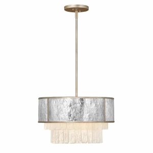 Reverie 4 light pendant in stainless steel and textured crystal glass full height