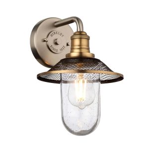 Quintiesse Rigby 1 lamp antique nickel bathroom wall light with seeded glass shade main image