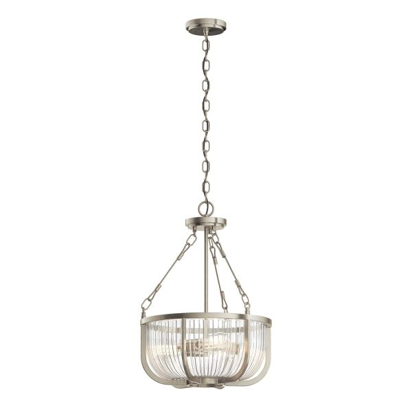 Quintiesse Roux 3 light pendant in brushed nickel full height