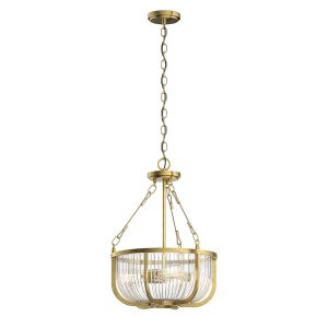 Quintiesse Roux 3 light pendant in natural brass full height