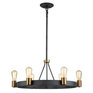 Quintiesse Silas dual mount 6 light pendant finished in aged zinc full height