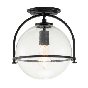 Quintiesse Somerset 1 lamp single flush ceiling light in matt black with clear seeded glass main image