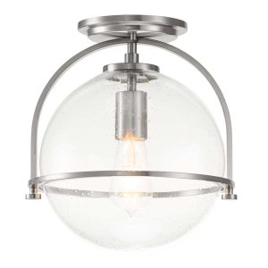 Quintiesse Somerset 1 lamp flush ceiling light in brushed nickel with clear seeded glass main image