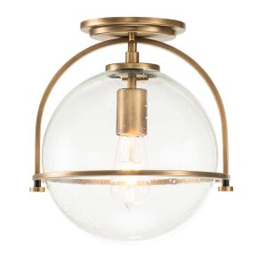 Quintiesse Somerset 1 lamp flush ceiling light in heritage brass with clear seeded glass main image