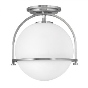 Quintiesse Somerset 1 lamp flush ceiling light in brushed nickel with opal glass main image