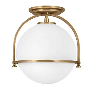 Quintiesse Somerset 1 lamp flush ceiling light in heritage brass with opal white glass main image