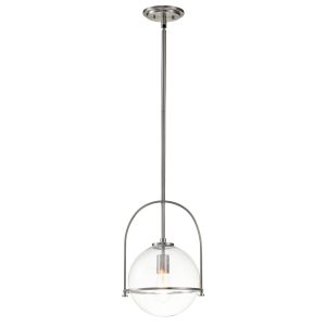 Quintiesse Somerset 1 light pendant in brushed nickel with clear seeded glass full height