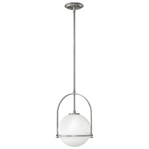 Quintiesse Somerset 1 light pendant in brushed nickel with opal glass full height