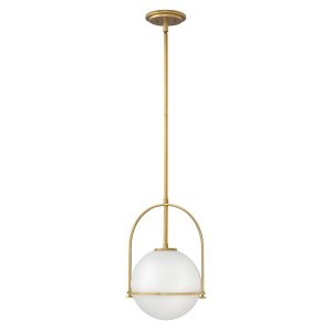 Quintiesse Somerset 1 light pendant in heritage brass with opal white glass full height