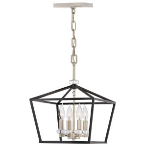 Quintiesse Stinson 4 light medium pendant in black and polished nickel shown full height