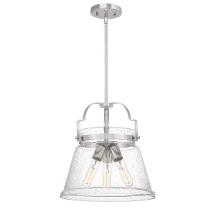 Wimberley 3 light pendant in polished chrome with seeded glass shade full height