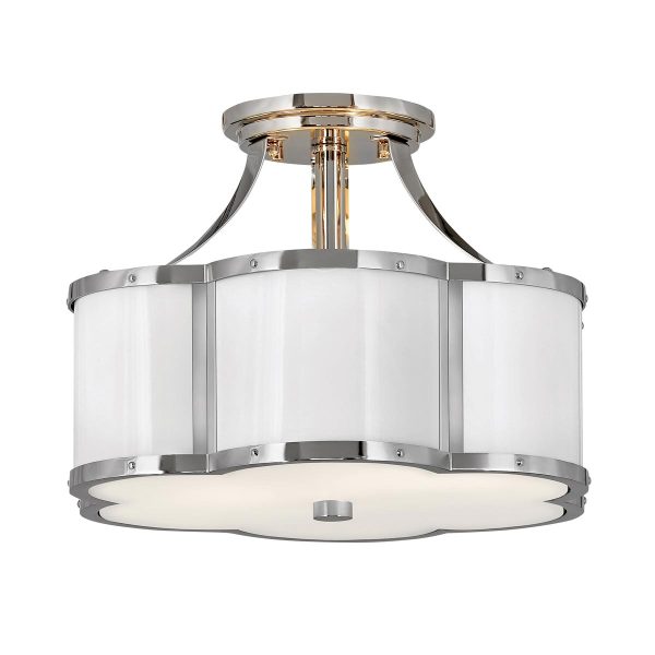 Quintiesse Chance 2 lamp semi flush ceiling light in polished nickel on white background