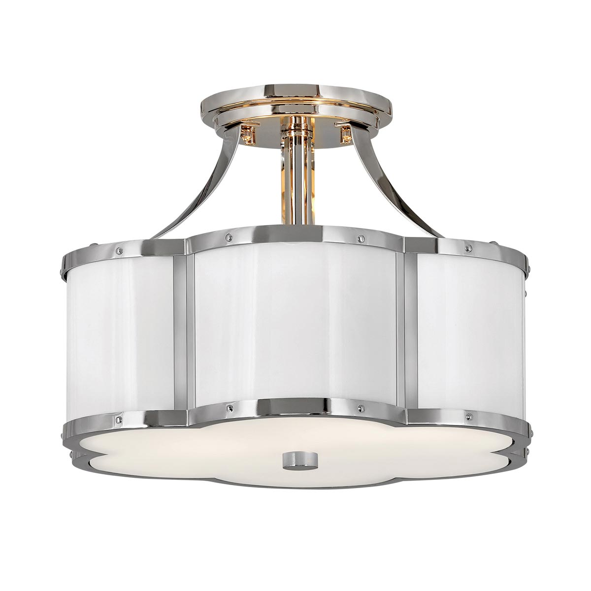Quintiesse Chance Semi Flush Ceiling 2 Light Polished Nickel Opal Glass