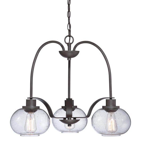 Trilogy 3 light chandelier in old bronze finish with clear seeded glass shades