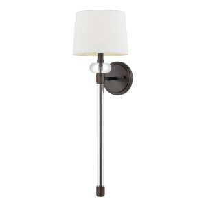 Quoizel Barbour single harbor bronze wall light with white shade on white background