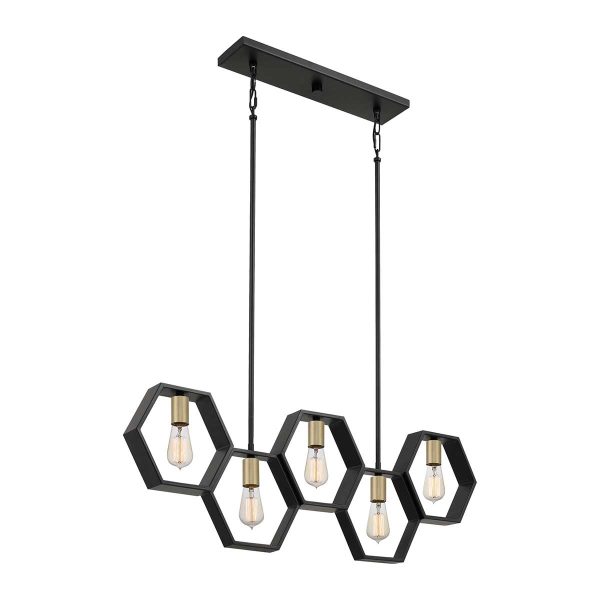 Quoizel Bismarck modern 5 light linear pendant in earth black, full height on white background.