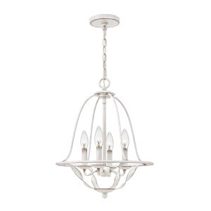 Quoizel Bradbury small 4 light birdcage chandelier in antique white on white backgroung