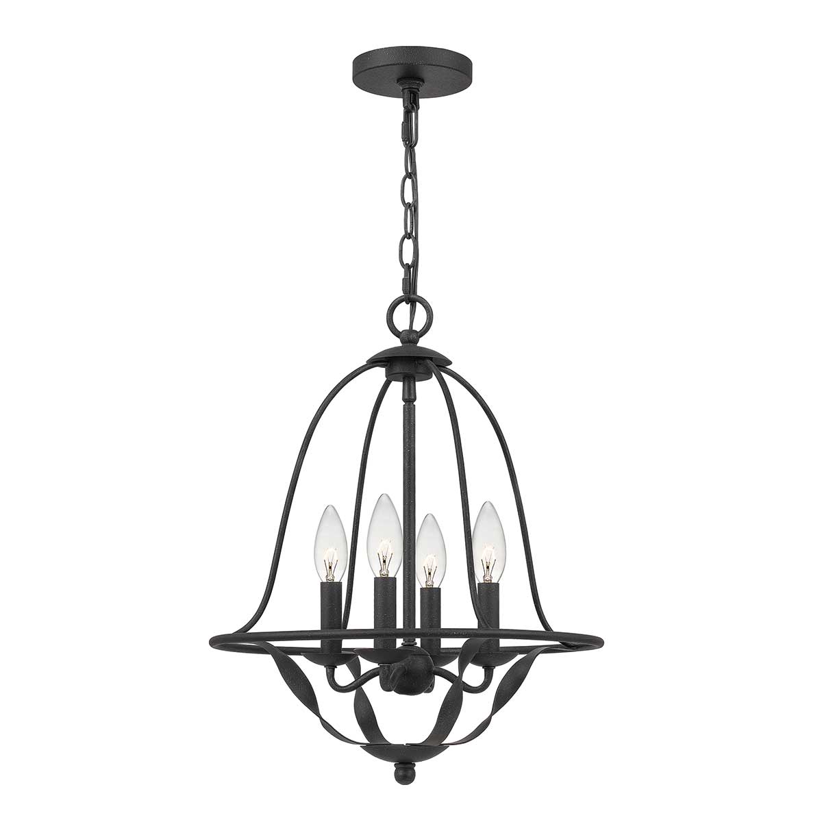 Quoizel Bradbury small 4 light birdcage chandelier in grey ash, full height on white background