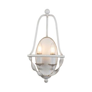 Quoizel Bradbury 2 light traditional wall light in antique white on white background, lit