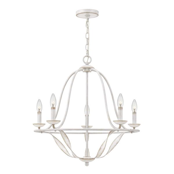 Bradbury 5 light birdcage chandelier in antique white, full height on white background