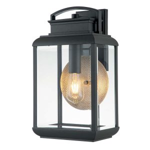 Quoizel Byron 1 light large outdoor wall lantern in graphiteon white background, lit