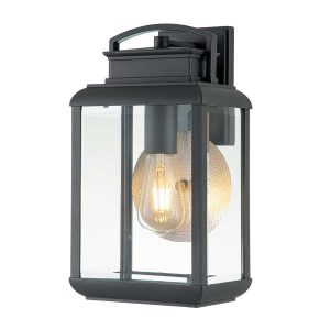 Quoizel Byron 1 light medium outdoor wall lantern in graphite on white background, lit