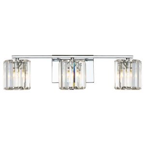 Quoizel Devine 3 light polished chrome and crystal bathroom mirror light on white background