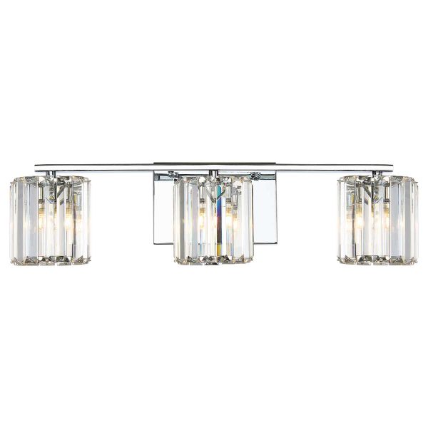 Quoizel Devine 3 light polished chrome and crystal bathroom mirror light on white background