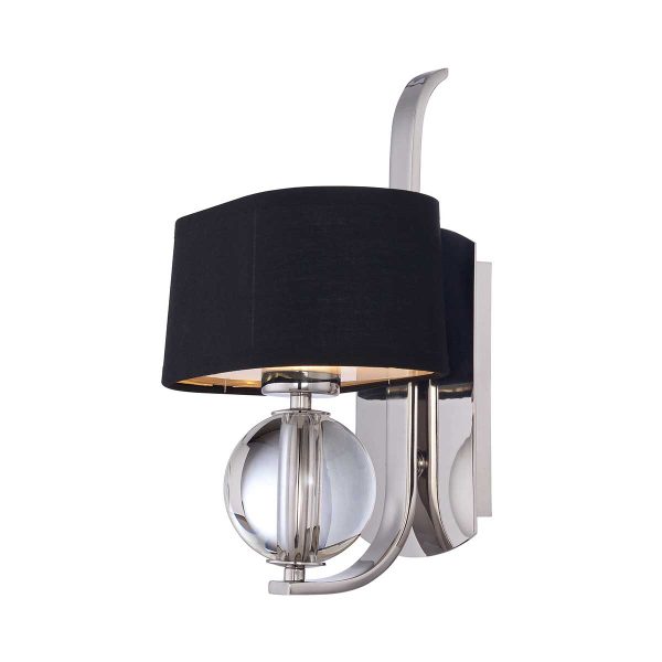 Quoizel Gotham modern wall light in imperial silver with black shade on white background