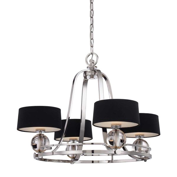 Quoizel Gotham modern 4 light designer chandelier in imperial silver on white background