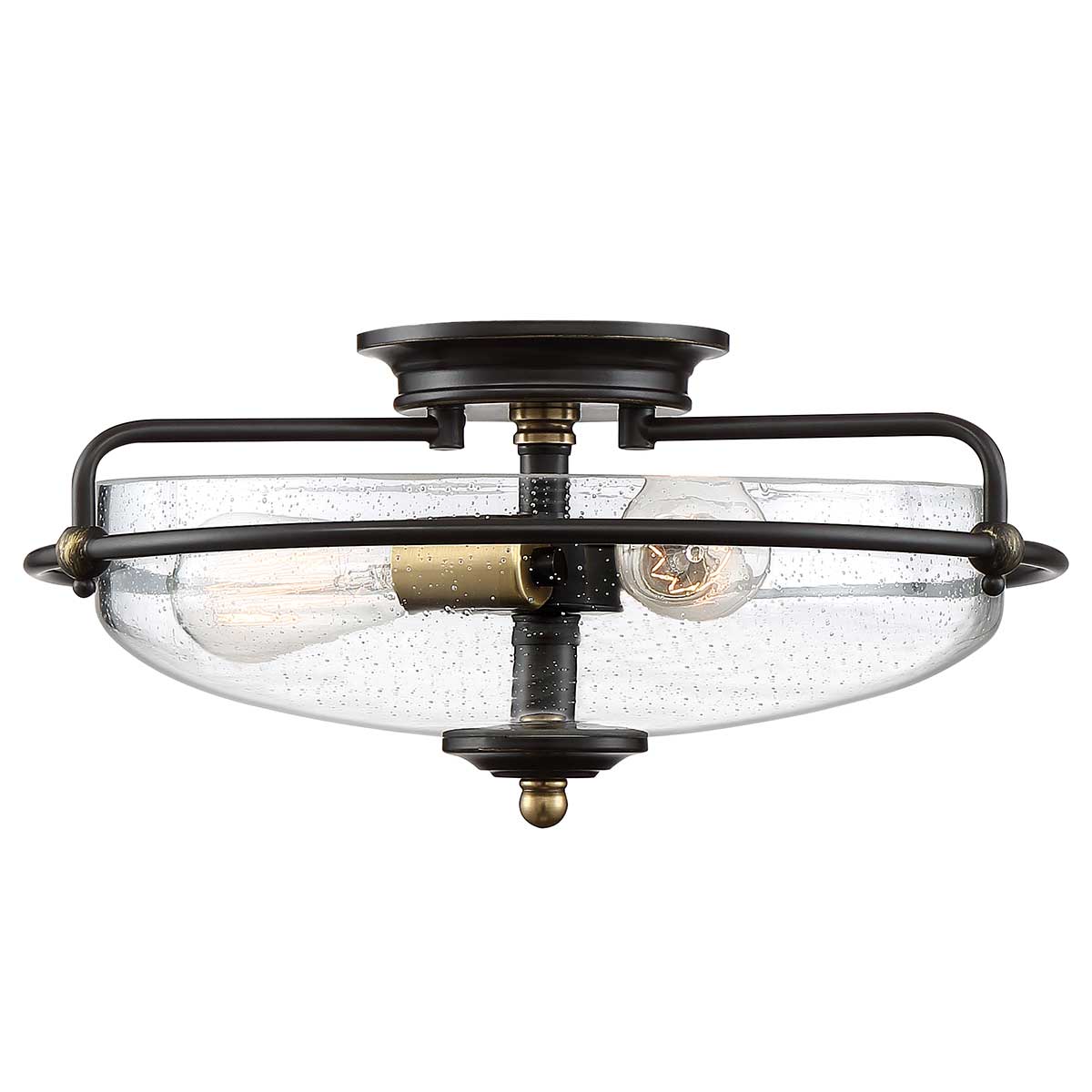 Griffin 3 Light Flush Palladian Bronze & Brass Seeded Glass