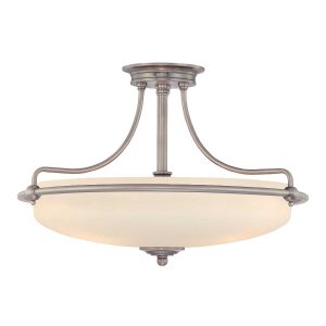 Quoizel Griffin Art Deco style 4 light semi flush ceiling light in antique nickel on white background