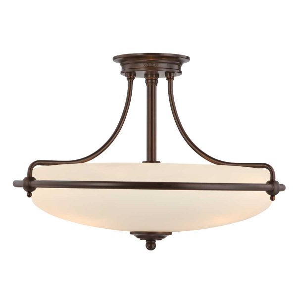 Quoizel Griffin Art Deco style 4 light semi flush ceiling light in Palladian bronze on white background