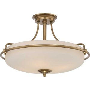 Quoizel Griffin Art Deco style 4 light semi flush ceiling light in weathered brass on white background