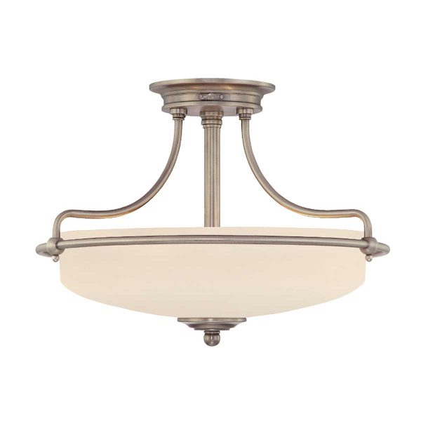 Quoizel Griffin Art Deco style 3 light semi flush ceiling light in antique nickel on white background