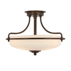 Quoizel Griffin Art Deco style 3 light semi flush ceiling light in Palladian bronze on white background