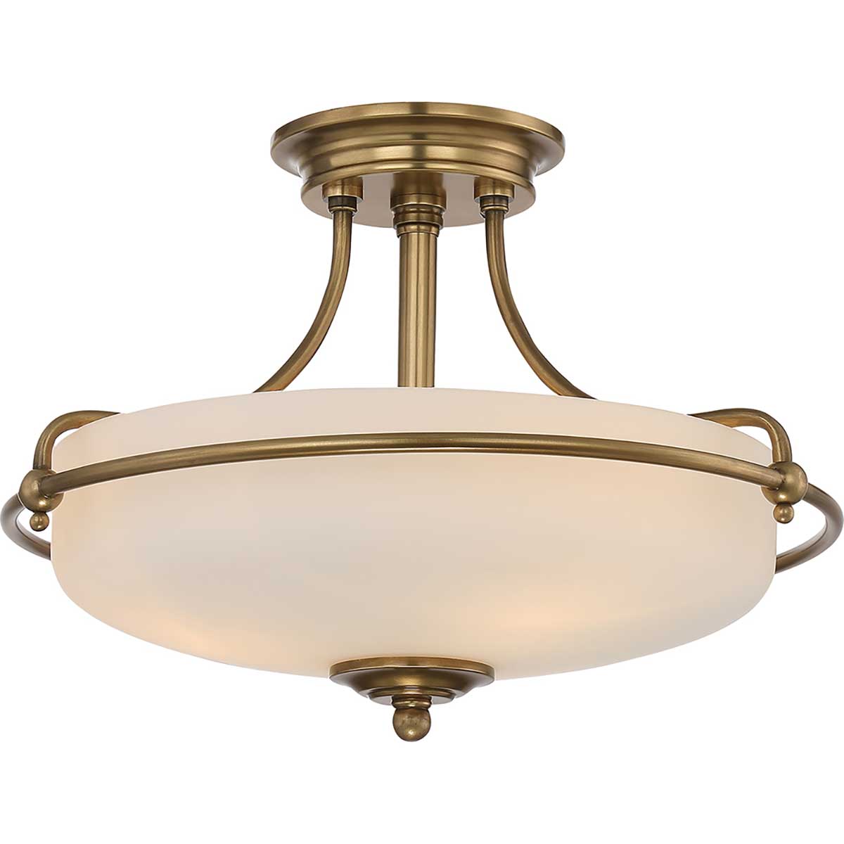 Quoizel Griffin Weathered Brass Art Deco Style 3 Light Semi Flush