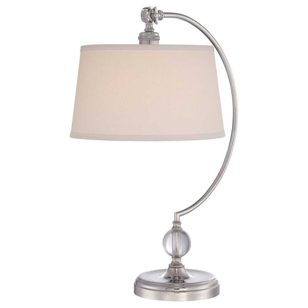 Quoizel Jenkins polished nickel table lamp with ivory shade on white background