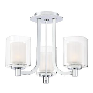 Quoizel Kolt modern 3 light semi flush bathroom chandelier in chrome on white background