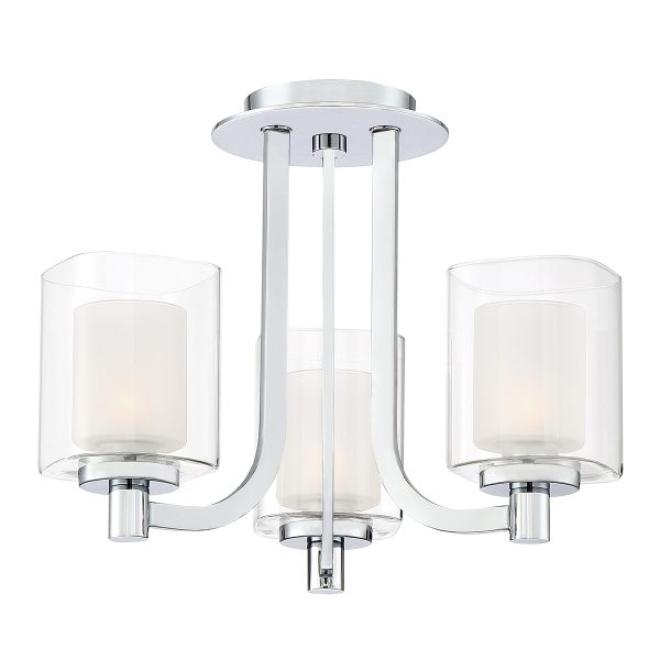 Quoizel Kolt modern 3 light semi flush bathroom chandelier in chrome on white background