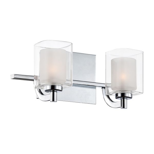 Quoizel Kolt 2 light modern polished chrome bathroom wall light on white background