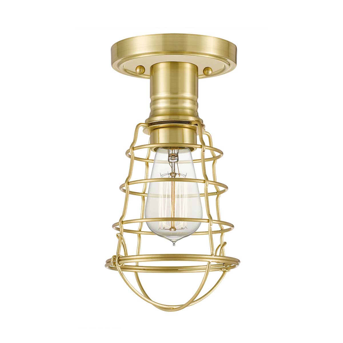 Mixon 1 Light Flush Industrial Ceiling Light Brushed Brass