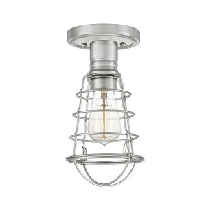 Quoizel Mixon 1 light flush industrial ceiling light in brushed nickel on white background