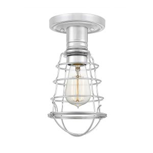 Quoizel Mixon 1 light flush industrial ceiling light in polished chrome on white background