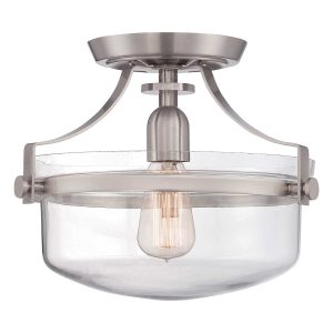 Quoizel Penn Station 1 light brushed nickel flush ceiling light on white background