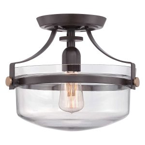 Quoizel Penn Station 1 light western bronze flush ceiling light on white background