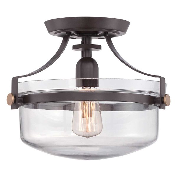 Quoizel Penn Station 1 light western bronze flush ceiling light on white background