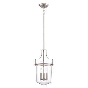 Quoizel Penn Station 3 light brushed nickel ceiling pendant, full height on white background